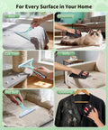 Three-piece pet hair cleanup set with carpet rake