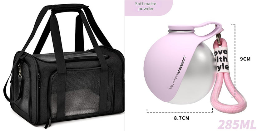 Pink and blue SipGo dog water bottle options
