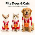 Red HoopHero basketball costume for pets with plush ball detail