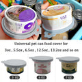 Three reusable silicone pet food can covers with spoon